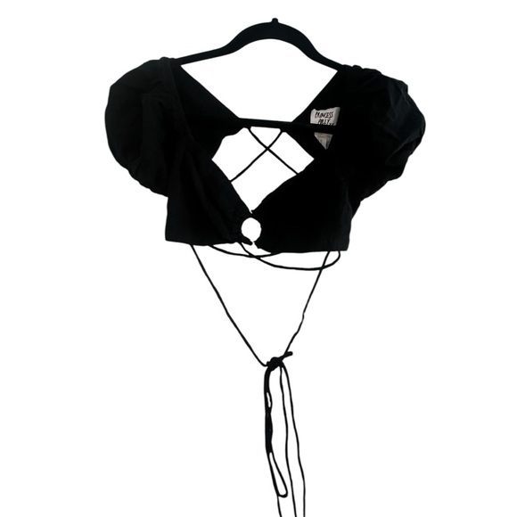 Princess Polly Tops - Black Lace-Up Crop Top‎